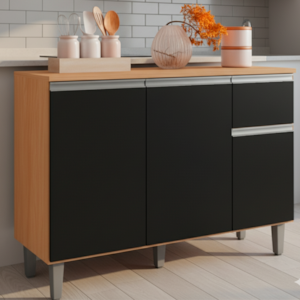 Balcao Com Tampo 105 cm Vanessa Amendoa Preto REAJL Moveis