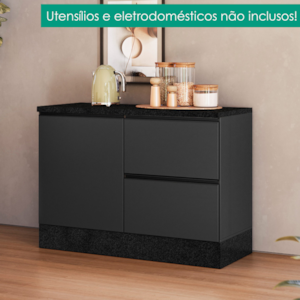 Balcao Com Tampo 120 cm 1 Porta 3 Gavetas Etna Grafite POLIMAN