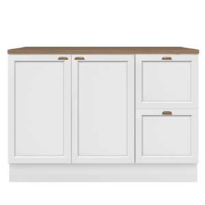 Balcao Com Tampo 120 cm 2 Portas 2 Gavetas Unna Branco Carvalho Oak POLIMAN