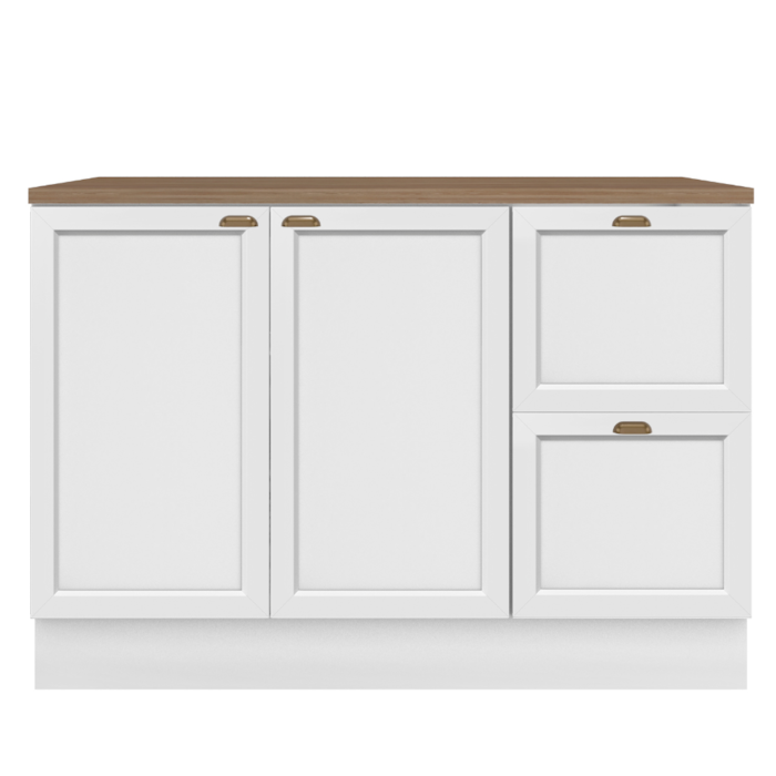Balcao Com Tampo 120 cm 2 Portas 2 Gavetas Unna Branco Carvalho Oak POLIMAN