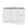 Balcao Com Tampo 120 cm 2 Portas 2 Gavetas Unna Branco Carvalho Oak POLIMAN