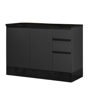 Balcao Com Tampo 120 cm 3 Portas 2 Gavetas Etna Grafite POLIMAN