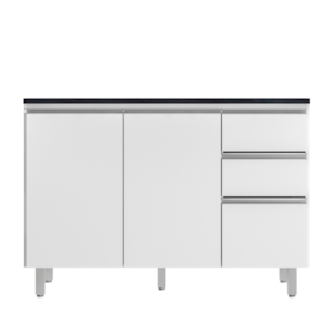 Balcao Com Tampo 120 cm 3 Portas 2 Gavetas Evidence Branco POLIMAN