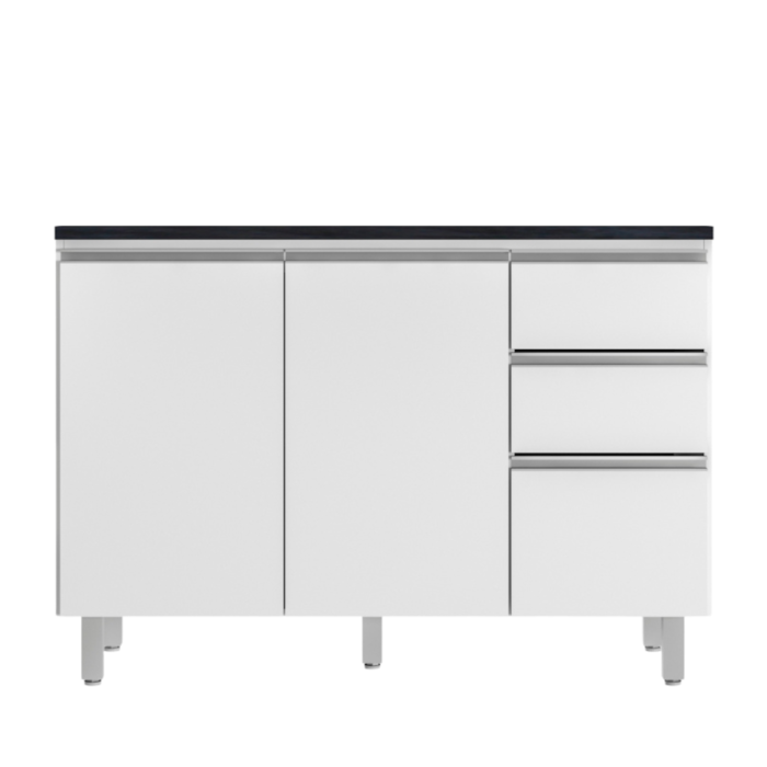 Balcao Com Tampo 120 cm 3 Portas 2 Gavetas Evidence Branco POLIMAN