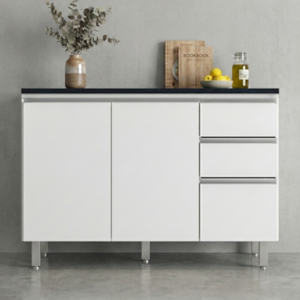 Balcao Com Tampo 120 cm 3 Portas 2 Gavetas Evidence Branco POLIMAN