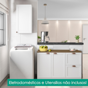 Balcao Com Tampo 120 cm E Armario Aereo 41 cm Unna Branco POLIMAN