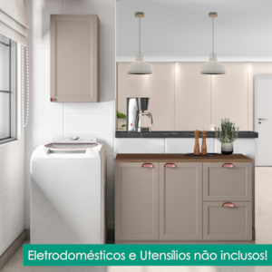 Balcao Com Tampo 120 cm E Armario Aereo 41 cm Unna Gris POLIMAN