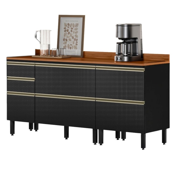 Balcao Com Tampo 120 cm e Balcao Com Tampo 60 cm Proenca Nogueira Carbono Prime Demartez