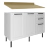 Balcao Com Tampo 120 cm MDF 2P 3G Branco Carvalho Tecno Mobili