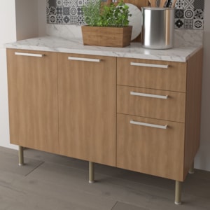 Balcao Com Tampo 120 cm MDP 2P 3G Marmore Branco Freijo Tecno Mobili