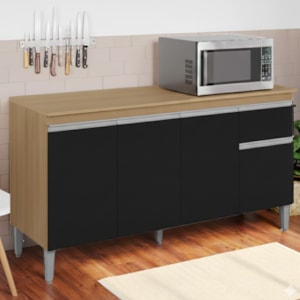 Balcao Com Tampo 150 cm Tatiane Amendoa Preto REAJL Moveis