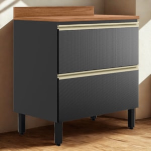 Balcao Com Tampo 1P 1G 80 cm MDF Proenca Nogueira Carbono Prime Demartez