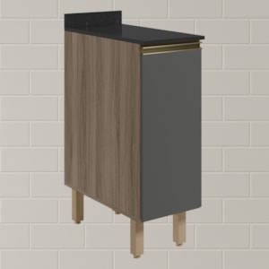 Balcao Com Tampo 1P 30 cm MDF Kali 12217 Carvalho Toq Chumbo Nicioli