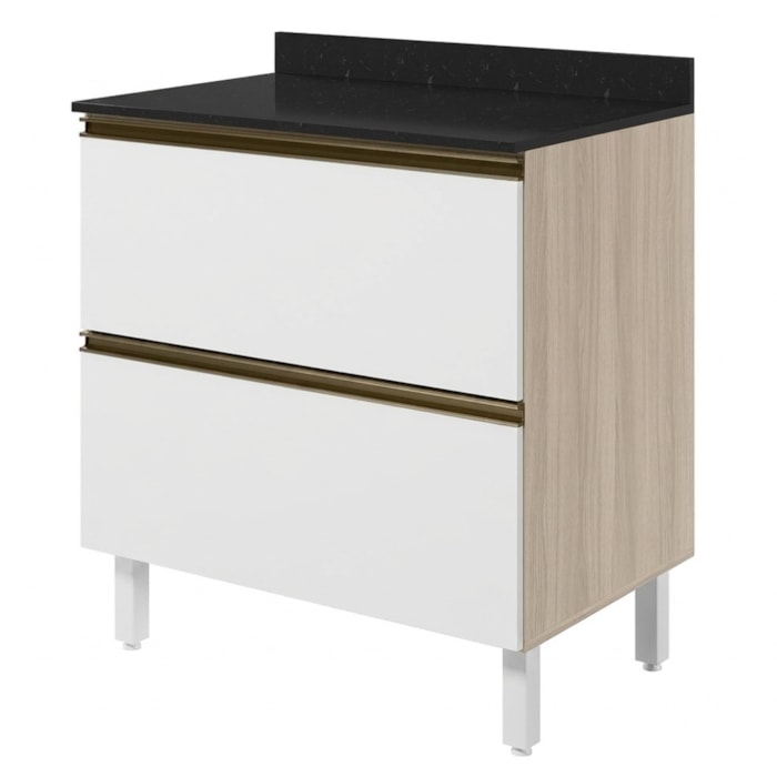 Balcao Com Tampo 2 Gavetoes MDF 80 cm Kali 1641222 Bianco TOQ Branco Nicioli