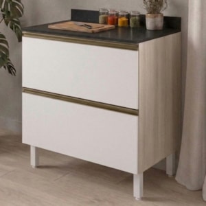 Balcao Com Tampo 2 Gavetoes MDF 80 cm Kali 1641222 Bianco TOQ Branco Nicioli