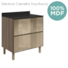 Balcao Com Tampo 2 Gavetoes Vidro 80 cm MDF Kali 16412 Carvalho Toq Nicioli