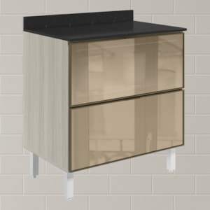 Balcao Com Tampo 2 Gavetoes Vidro 80cm MDF Kali 16412 Bianco Toq Nicioli