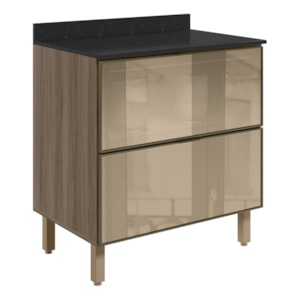Balcao Com Tampo 2 Gavetoes Vidro 80cm MDF Kali 16412 Carvalho Toq Nicioli