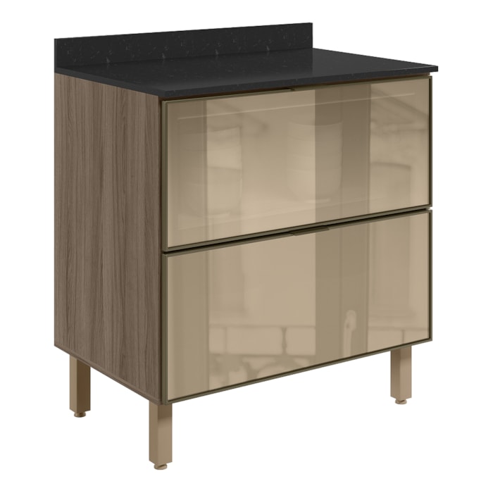 Balcao Com Tampo 2 Gavetoes Vidro 80cm MDF Kali 16412 Carvalho Toq Nicioli