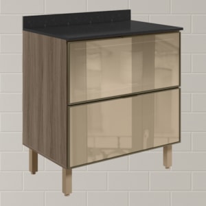 Balcao Com Tampo 2 Gavetoes Vidro 80cm MDF Kali 16412 Carvalho Toq Nicioli