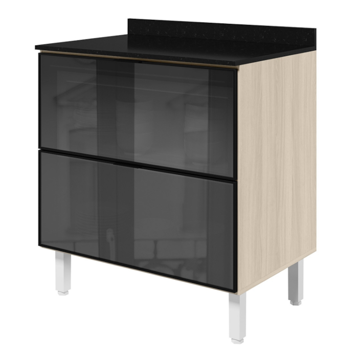 Balcao Com Tampo 2 Gavetoes Vidro MDF 80 cm Kali 1641227 Bianco TOQ Nicioli