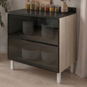 Balcao Com Tampo 2 Gavetoes Vidro MDF 80 cm Kali 1641227 Bianco TOQ Nicioli