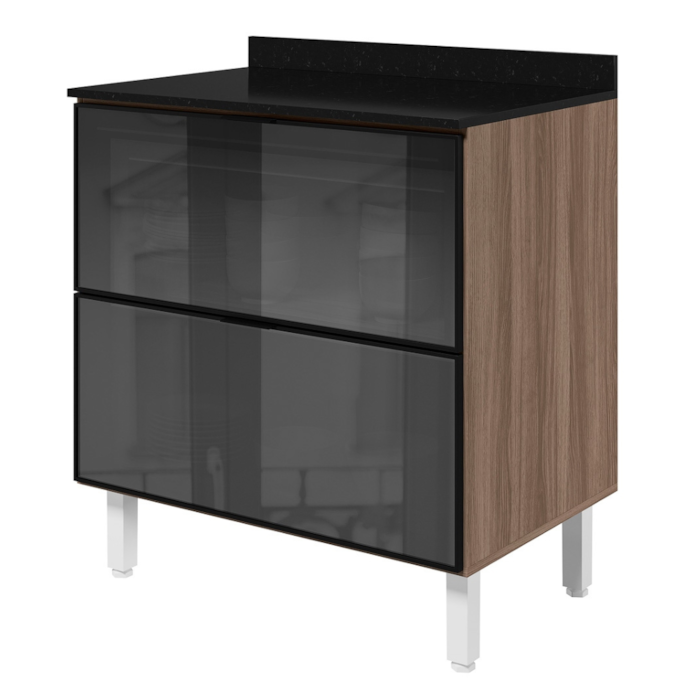 Balcao Com Tampo 2 Gavetoes Vidro MDF 80 cm Kali 1641227 Carvalho TOQ Nicioli