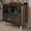 Balcao Com Tampo 2 Gavetoes Vidro MDF 80 cm Kali 1641227 Carvalho TOQ Nicioli