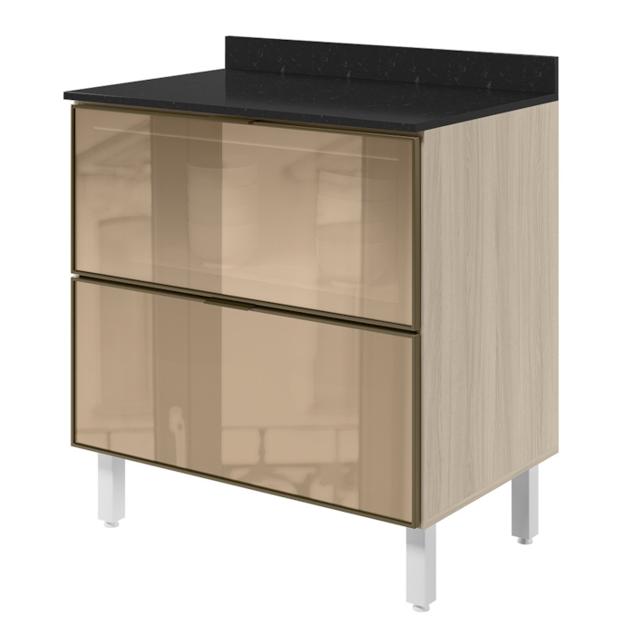 Balcao Com Tampo 2 Gavetoes Vidro MDF 80 cm Kali 1641269 Bianco TOQ Nicioli
