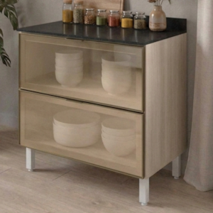 Balcao Com Tampo 2 Gavetoes Vidro MDF 80 cm Kali 1641269 Bianco TOQ Nicioli