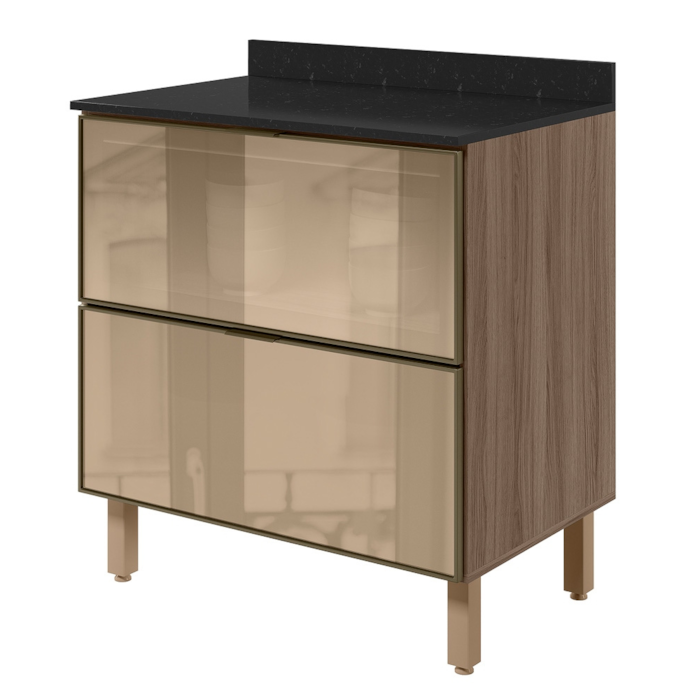 Balcao Com Tampo 2 Gavetoes Vidro MDF 80 cm Kali 1641269 Carvalho TOQ Nicioli