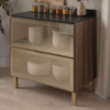 Balcao Com Tampo 2 Gavetoes Vidro MDF 80 cm Kali 1641269 Carvalho TOQ Nicioli