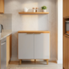 Balcao Com Tampo 2 Portas 80 cm MDF Bari Freijo Off Acetinado POLIMAN