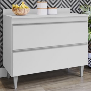 Balcao Com Tampo 2 Portas Basculante Esmeralda 100 cm BP Branco Eratto Moveis