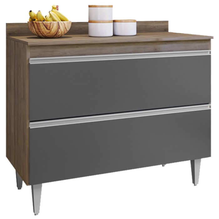 Balcao Com Tampo 2 Portas Basculante Esmeralda BP 100 cm Freijo Grafite Eratto Moveis