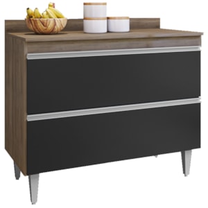 Balcao Com Tampo 2 Portas Basculante Esmeralda BP 100 cm Freijo Preto Eratto Moveis