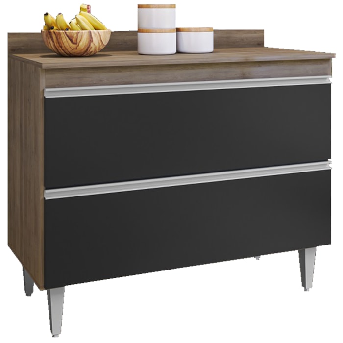 Balcao Com Tampo 2 Portas Basculante Esmeralda BP 100 cm Freijo Preto Eratto Moveis