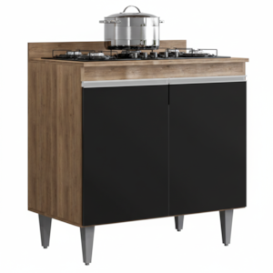 Balcao Com Tampo 2 Portas Ellen 80 cm Freijo Preto Eratto Moveis