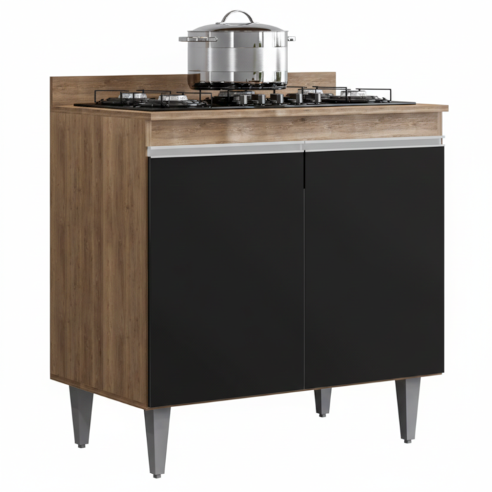 Balcao Com Tampo 2 Portas Ellen 80 cm Freijo Preto Eratto Moveis