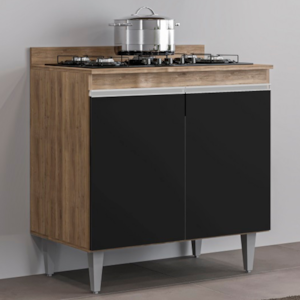 Balcao Com Tampo 2 Portas Ellen 80 cm Freijo Preto Eratto Moveis