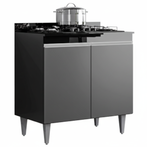 Balcao Com Tampo 2 Portas Ellen 80 cm Preto Grafite Eratto Moveis