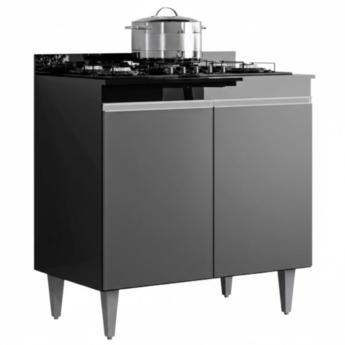 Balcao Com Tampo 2 Portas Ellen 80 cm Preto Grafite Eratto Moveis