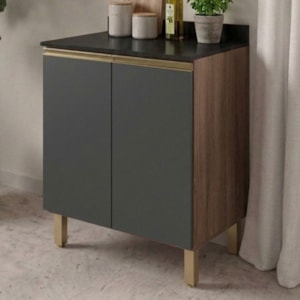 Balcão Com Tampo 2 Portas MDF 60 cm Kali 1222022 Carvalho TOQ Chumbo Nicioli