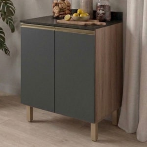 Balcão Com Tampo 2 Portas MDF 70 cm Kali 1222122 Carvalho TOQ Chumbo Nicioli
