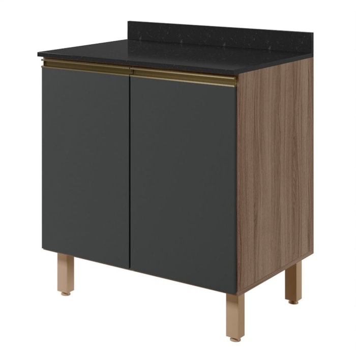 Balcão Com Tampo 2 Portas MDF 80 cm Kali 1222322 Carvalho TOQ Chumbo Nicioli