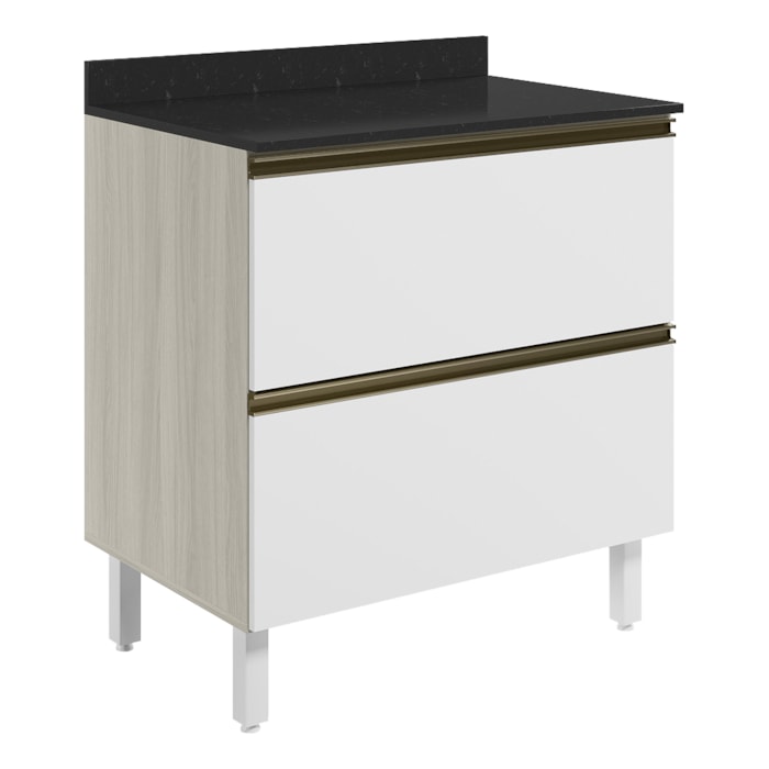 Balcao Com Tampo 2G 80cm MDF Kali 16412 Bianco Toq Branco Uv Nicioli