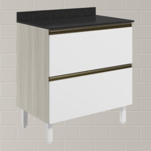 Balcao Com Tampo 2G 80cm MDF Kali 16412 Bianco Toq Branco Uv Nicioli