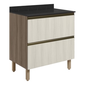 Balcao Com Tampo 2G 80cm MDF Kali 16412 Carvalho Toq Bianco Toq Nicioli