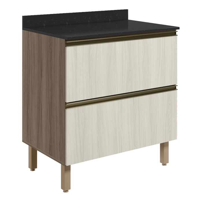 Balcao Com Tampo 2G 80cm MDF Kali 16412 Carvalho Toq Bianco Toq Nicioli