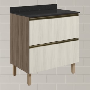 Balcao Com Tampo 2G 80cm MDF Kali 16412 Carvalho Toq Bianco Toq Nicioli